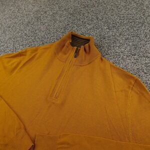 Club Room Sweater Mens M Yellow Gold Merino Wool 1/4 Zip Mock Neck Knit Pullover